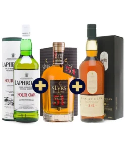 SLYRS Single Malt Whisky Fifty-One + Lagavulin 16 years + Laphroaig Four Oak set