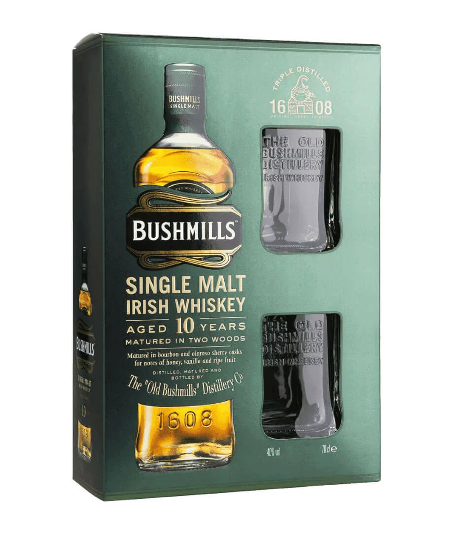 Bushmills 10y + 2 poháre 40% 0,7l GB