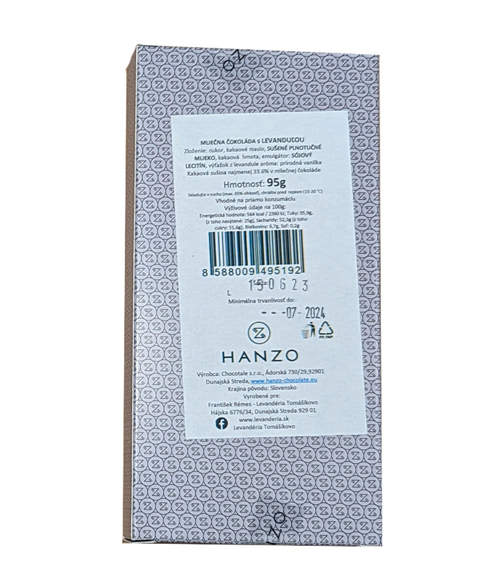 HANZO Mliečna čokoláda Levandéria 95 g – Obrázok 2