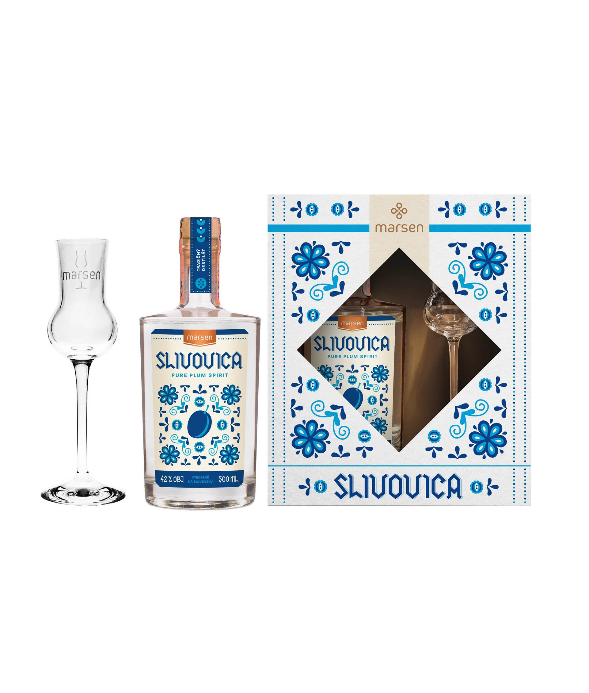 Marsen Slivovica 42% 0,5l +1 pohár GB